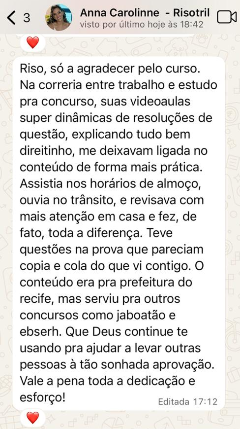 Print de depoimento de aluno(a) via WhatsApp